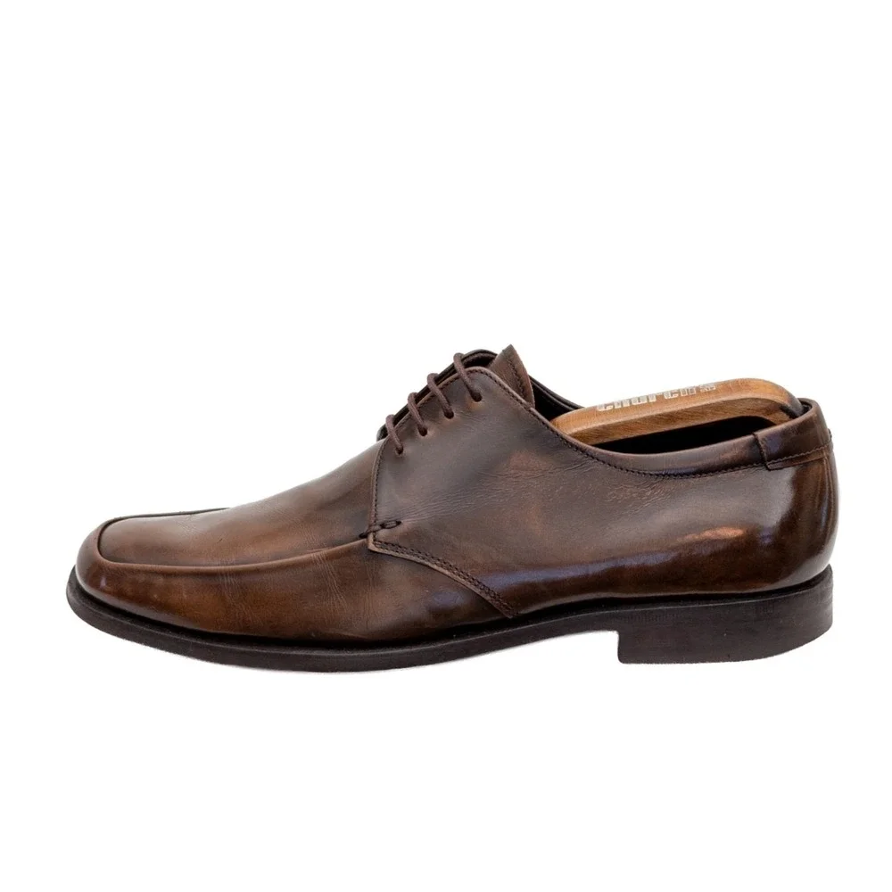 PRADA Brown Polished Leather Square Toe Derby Dress Shoes US‎ 8 UK 7